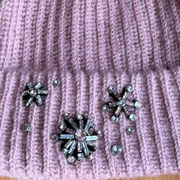 Victoria's Secret Pink Knit Rhinestone Snowflake Pom Pom Beanie Hat Embellished - Picture 3 of 4